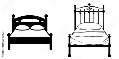Representing comfort, sleep, and rest, the Rest and Relaxation Icon is characterized by its minimalist and modern depiction of a double bed accompanied by pillows