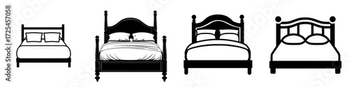 The Double Bed Icon is a simple yet elegant black silhouette icon of a double bed, ideal for use on hotel websites, in travel brochures, or for interior design projects, symbolizing rest and