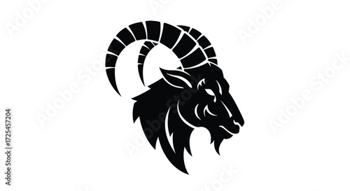Silhouette of a Majestic Rams Head with Large Curved Horns.