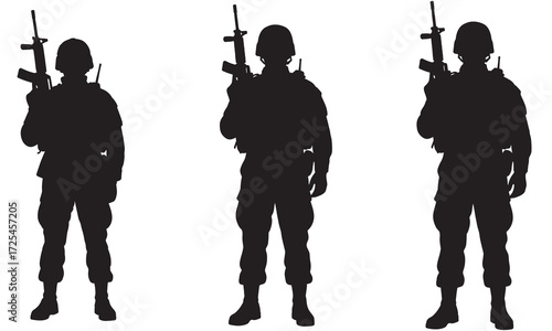 Silhouette of Armed Soldiers Standing in Line Military Vector