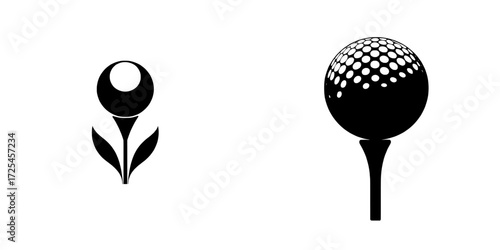 The image depicts a golf ball on a tee, presented in a classic and stylized manner, with a simple and minimalist background evoking a serene golf course atmosphere