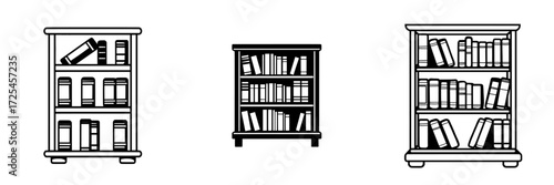 A simple yet elegant modern icon, the Bookshelf Icon features a small bookshelf filled with books, making it perfect for library, education, or reading-related projects