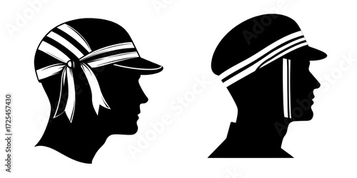 A person's silhouette is depicted in a striking profile, wearing a cap and set against a clean backdrop in bold black, evoking an air of mystery and sophistication