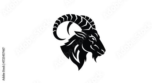 Stylized Black Silhouette of a Rams Head with Curved Horns