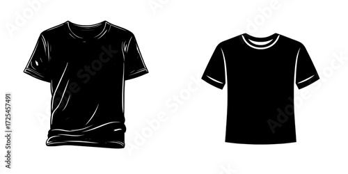 A classic black t-shirt is depicted in a simple, clean, and modern graphic within the template, making it perfect for design mockups and presentations, and its minimalist style allows for effortless