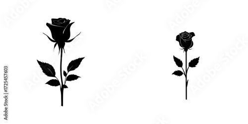 The Classic Rose Silhouette is a stunning representation of a single rose in elegant black, embodying timeless style and sophistication, perfect for expressing emotions such as love and beauty
