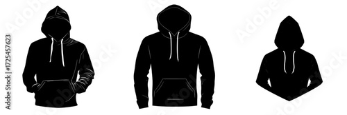 The Hoodie Icon is a simple black and white design of a hoodie with a hood and pocket, ideal for incorporation into clothing-themed websites, applications, and slide presentations