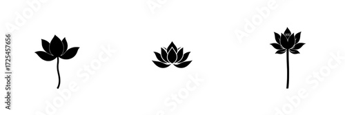 The Serene Lotus Blossom features a stylized black and white illustration of a lotus, embodying purity, peace, and enlightenment, with a minimalist design ideal for meditation and yoga