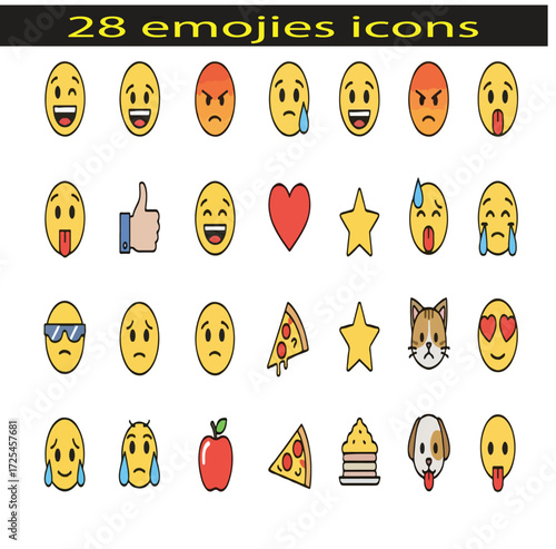 This set contains smiley emojis  love cool pixel perfect editable stock