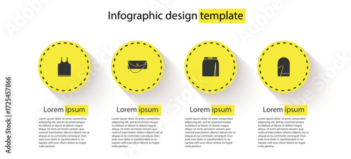 Set Sleeveless T-shirt, Clutch bag, Skirt and Christmas mitten. Business infographic template. Vector
