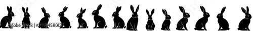 Modern silhouettes of Easter bunnies, including a range of cute rabbit designs, are provided in EPS 10 format