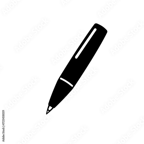 A simple yet elegant design comprising a black silhouette of a pen poised above a small ink blot defines the Pen Icon, suggesting readiness to write or create