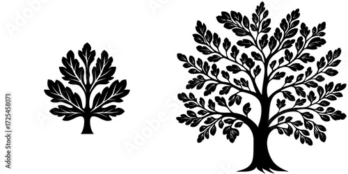 A majestic tree's stylized silhouette, characterized by its skyward-reaching branches, represents growth, strength, and resilience, making it a great logo option