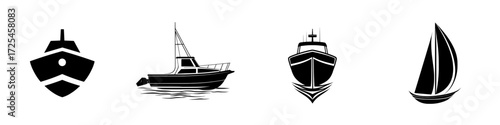 A small motorboat is depicted in a simple yet elegant illustration floating on calm water, perfect for nautical-themed designs and applications