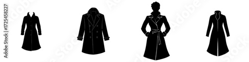 A minimalist illustration of a long, elegant trench coat serves as a classic icon, ideal for fashion design, blogs, or websites requiring a sophisticated and timeless image