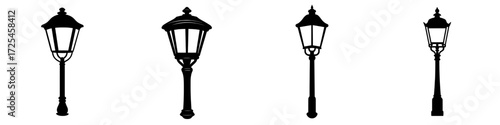Icon featuring a simple black and white ornate street lantern in silhouette form