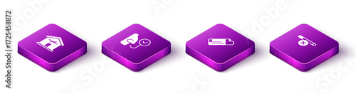 Set Isometric No smoking at home, Healthy breathing, Lighter and icon. Vector