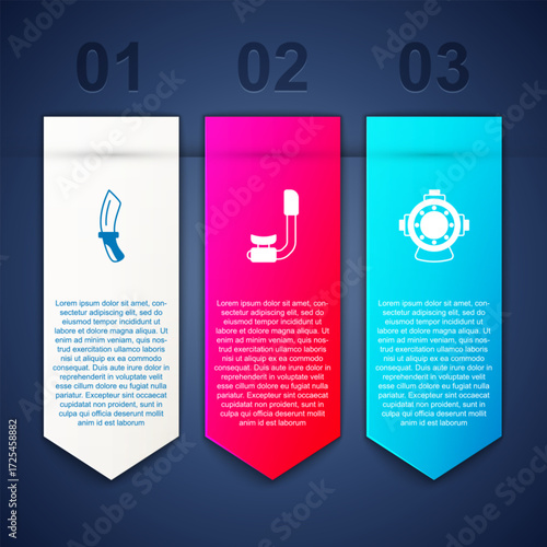 Set Diving knife, Snorkel and Aqualung. Business infographic template. Vector