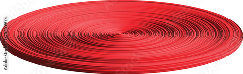 Swirling concentric circles feature vibrant red, soft yellow, and pastel pink hues
