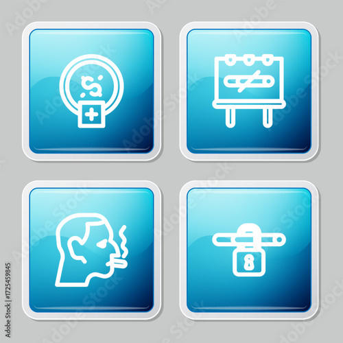 Set line Stop smoking, money saving, No, Man cigarette and icon. Vector