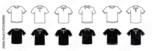Polo Tshirt line and solid icon set vector illustration