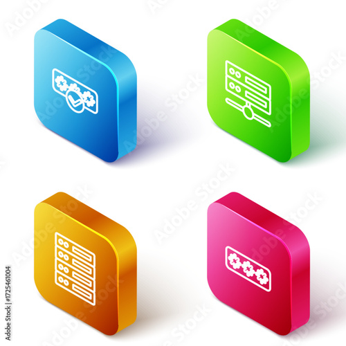 Set Isometric line Password protection, Server, Data, Web Hosting, and icon. Vector