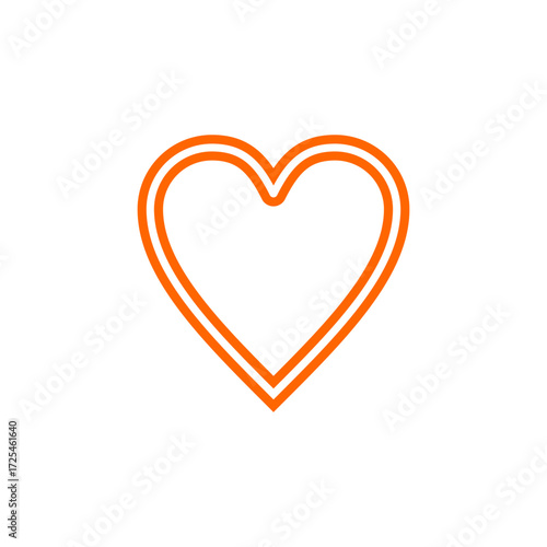 Orange outline of a heart shape, double-lined, centered on a white background.