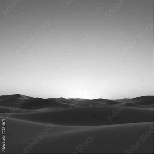 A surreal depiction of Sahara Desert during twilight in winter, under clear sky conditions, capturing unique natural textures and atmospheric mood.