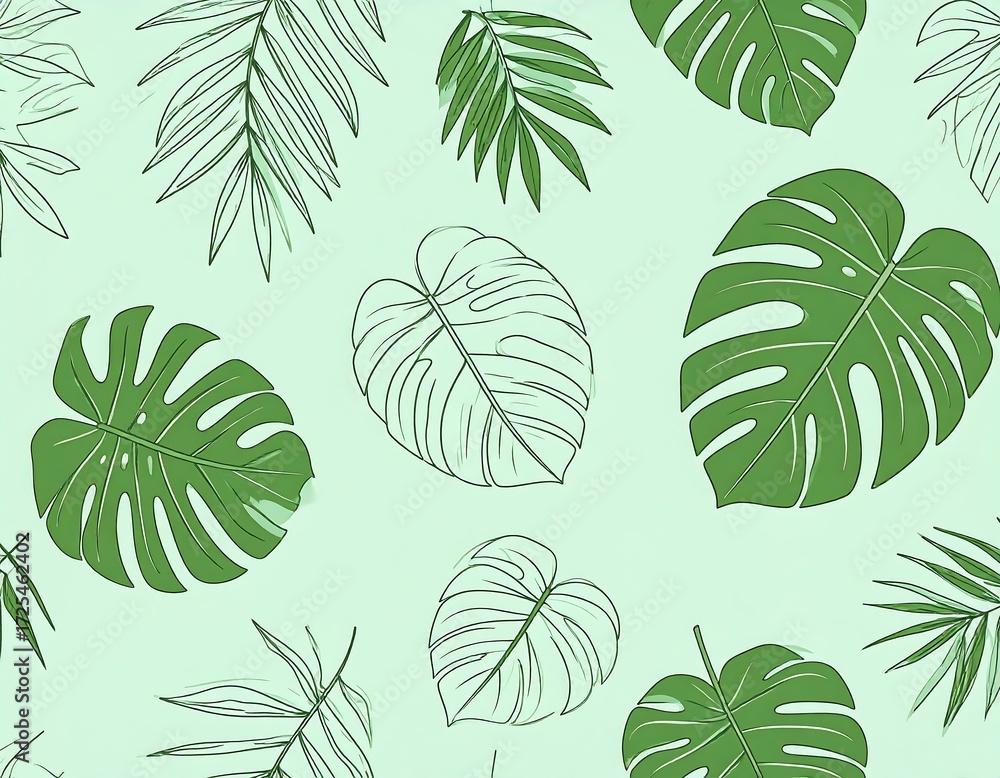 Obraz premium Tropical leaf pattern on mint background