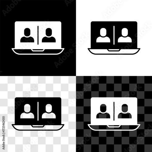 Set Video chat conference icon isolated on black and white, transparent background. Online meeting work form home. Remote project management. Vector