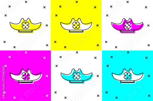 Set Pirate hat icon isolated on color background. Vector