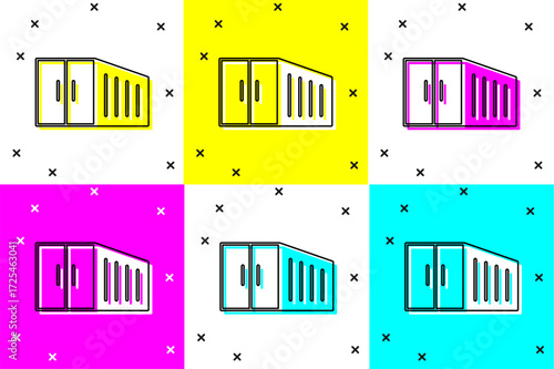 Set Container icon isolated on color background. Crane lifts a container with cargo. Vector