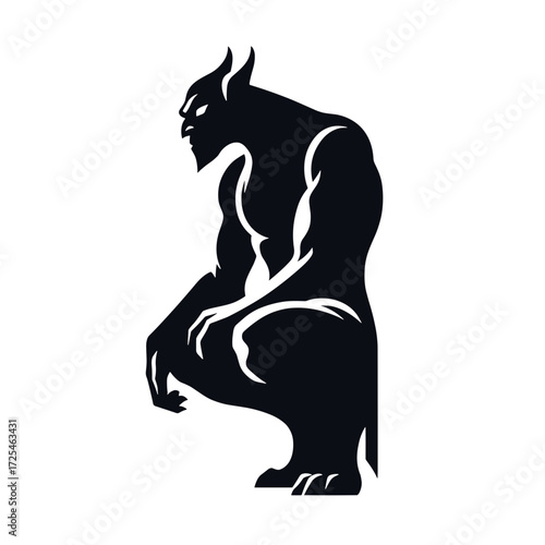 Gargoyle sitting silhouette vector on transparent background