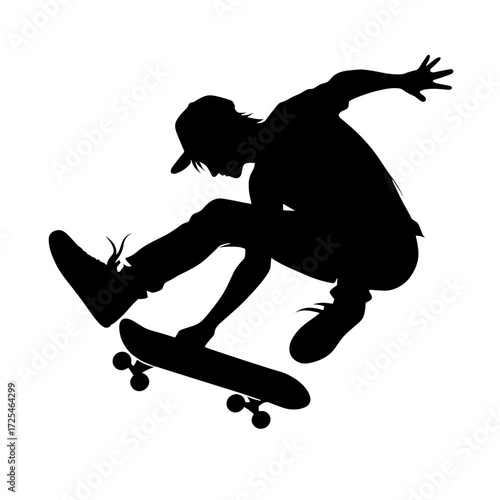 Black silhuette of Skater doing trick, skater vector on transparent background