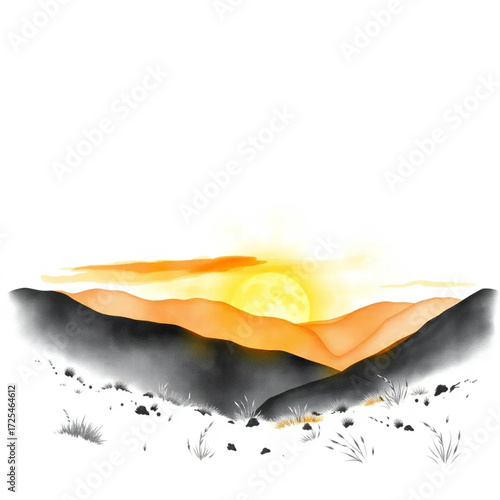 A watercolor painting depiction of Scottish Highlands during golden hour in autumn, under windy conditions, capturing unique natural textures and atmospheric mood.