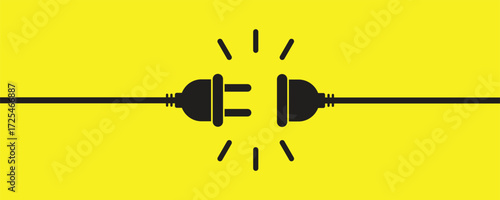 Black Disconnected Power Plug Vector on Yellow Background

