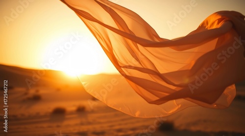 “Flowing fabric drifting in desert sunset with dramatic lighting and warm tones”Fantastic Frontiers Digital Artwork series ar 16:9
