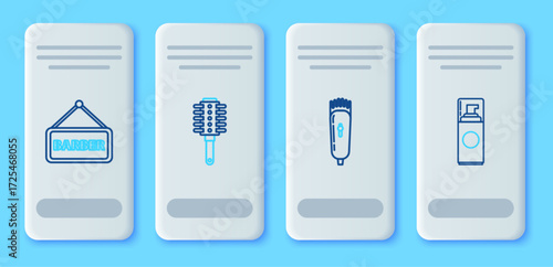 Set line Hairbrush, Electrical hair clipper or shaver, Barbershop and Shaving gel foam icon. Vector