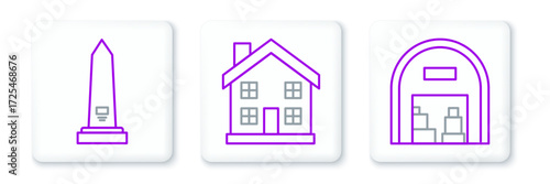 Set line Warehouse, Washington monument and Home symbol icon. Vector