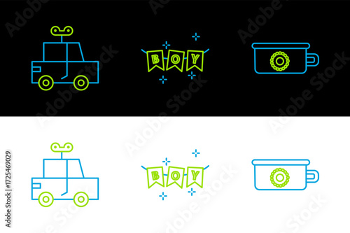 Set line Baby potty, Toy car and Carnival garland with flags icon. Vector