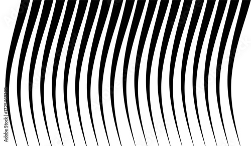 Linear Abstraction: A visually arresting study in contrasting shades, utilizing meticulously arranged black lines on an empty space to create a dynamic sense of depth and curvature.
