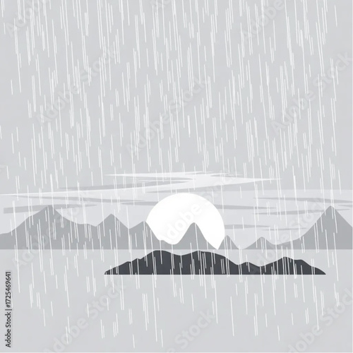 A digital art depiction of Galápagos Islands during sunset in winter, under rainy conditions, capturing unique natural textures and atmospheric mood.