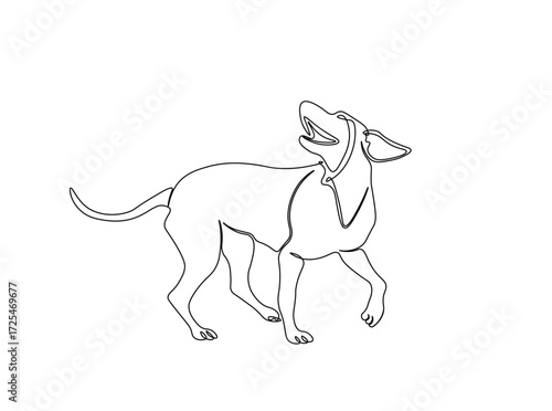 Pet dog in single outline illustration. Continuous line art drawing of cute dog. Editable stroke.