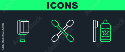 Set line Dental hygiene for pets, Hair brush dog and cat and Cotton swab ears icon. Vector