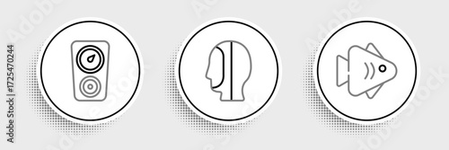 Set line Fish, Gauge scale and Diving hood icon. Vector