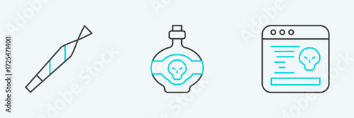 Set line System bug, Marijuana joint and Poison bottle icon. Vector