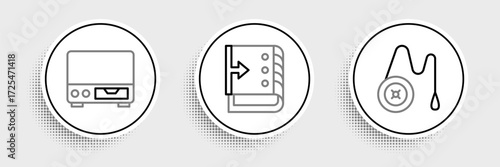 Set line Yoyo toy, Old video cassette player and Sound mixer controller icon. Vector