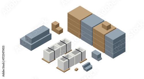 Isometric shipping boxes and crates in warehouse setting