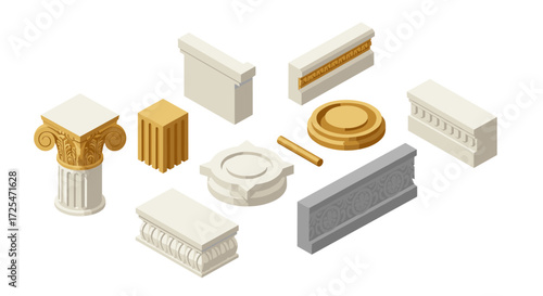 Classical architecture elements in isometric style