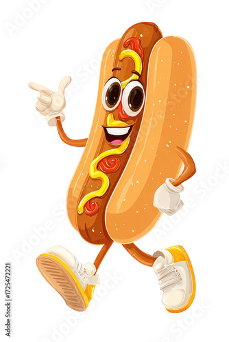 Cartoon Hot Dog Walking with Expressive Face